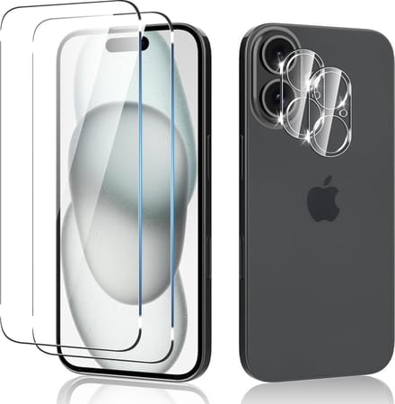 Screenprotector 2x en Camera lens protector 2x - Glasplaatje - Tempered glass Screen protector Geschikt voor: iPhone 16 - Beschermglas