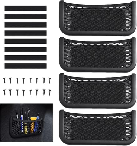 Famanu - Set van 4 universele auto-opbergnetten 26x12 cm met elastiek en schroeven – Zwart