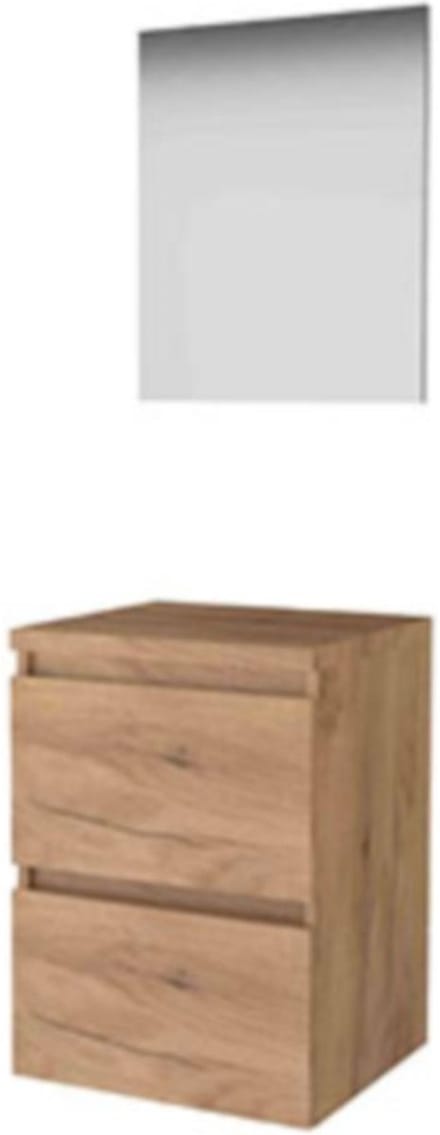 Basic-Line Basic 46 Badkamermeubelset - 50 x 46 cm - Greeploos - 2 Lades - Wastafelblad - Spiegel - Whisky Oak