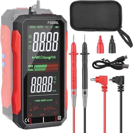 Digitale multimeter met 6000 counts - Auto-range True RMS, meet AC/DC spanning, stroom, weerstand, capaciteit, temperatuur en meer
