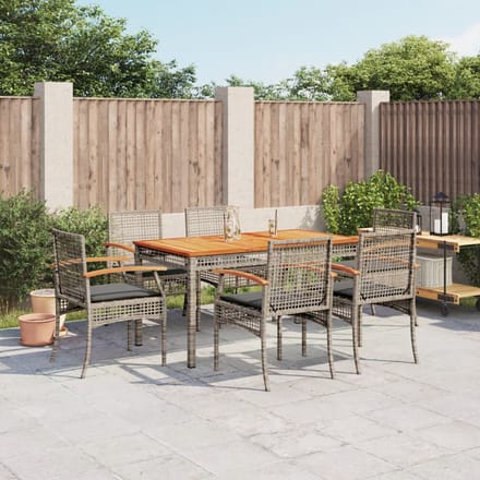 vidaXL - 7-delige - Tuinset - met - kussens - poly - rattan - grijs