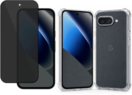 TechNow Hoesje + Privé Screenprotector geschikt voor Google Pixel 10a Hoesje Screenprotector - Privacy Tempered Glass - Case Transparant