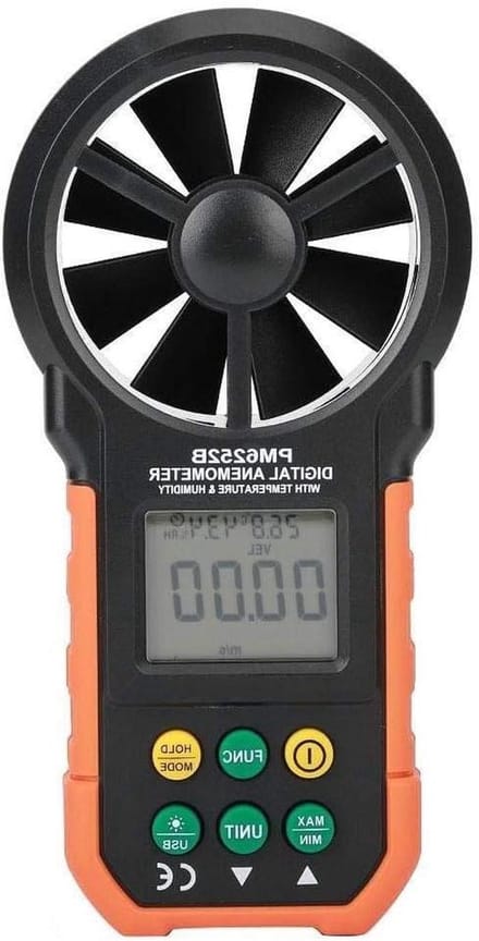 Digitale Anemometer - Windmeter Temperatuurmeter - Weergegevens Verzamelen - Groot LCD Scherm - 1000 Gram - Grijs