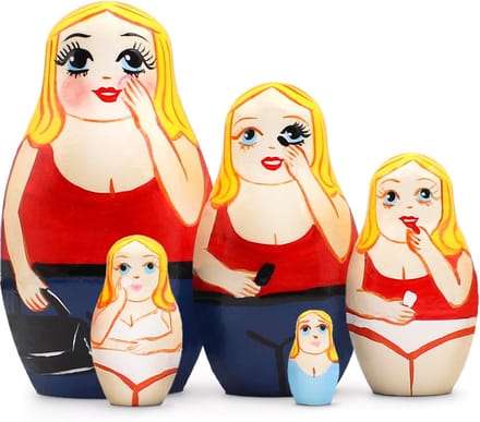 Make-up Nesting Poppen - Stapelpoppen Hout - Decoratie Kamer - Set van 5 stuks - Multi kleuren