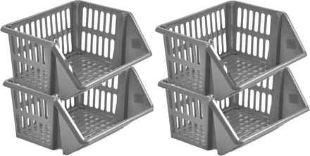 Whitefurze Mand/organizer - 4x - stapelbaar - grijs - 35 x 29 x 17 cm
