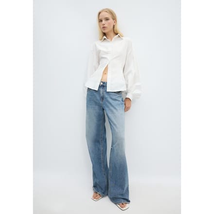 Stradivarius Popeline blouse met pofmouwen  Wit XS