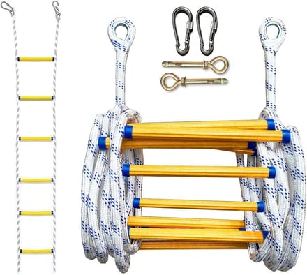 Noodtrapladder - Klimtouwladder - Veilige Ontsnapping - Sterk Draagvermogen - Tot 25 Meter - Blauw Wit