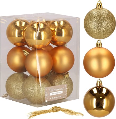 Springos Kerstballen | Kerstversiering | Onbreekbaar | 12 stuks | 6 cm | Goud