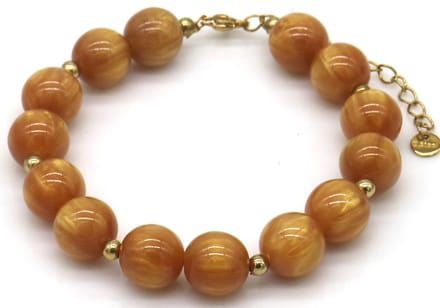 Armband - RVS en acryl kralen - bruin - dames