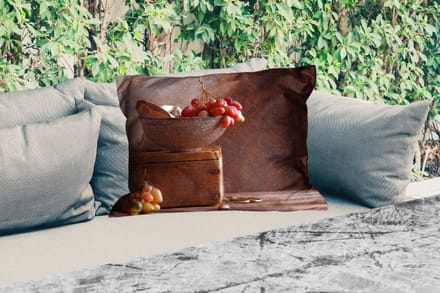 Buitenkussens - Rustiek - Druiven - Schaal - Stilleven - Fruit - 60x40 cm - Weerbestendig