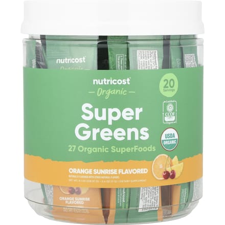 Nutricost, Organic Super Green, Orange Sunrise, 20 stick packs, 11 g (0.4 oz) each