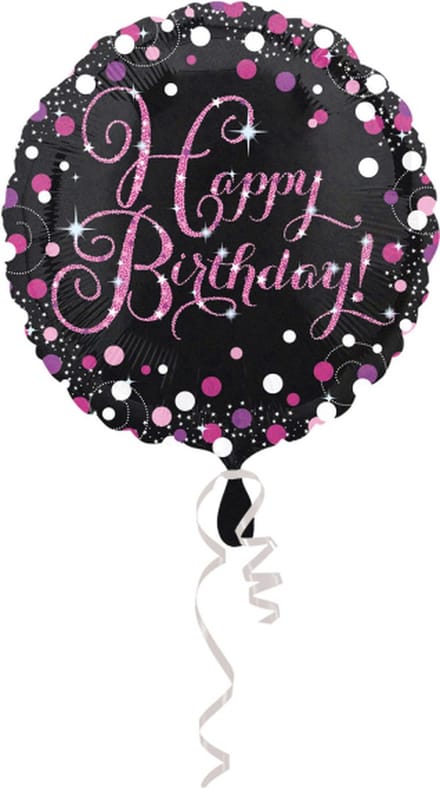 Folieballon Happy Birthday sparkling zwart roze 45cm