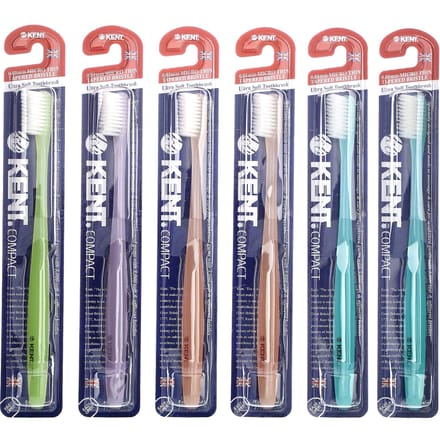 Kent, brosse à dents ultra douce, compacte, 6 brosses à dents blue