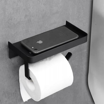 Zwarte Toiletrolhouder met Plank - Zwart Loft Design