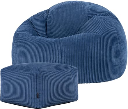 icon - Kingston Zitzak Fauteuil met Poef - Ribfluweel - Denimblauw