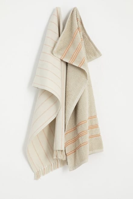 Sissy-Boy - Beige gestreepte handdoek en theedoek terry