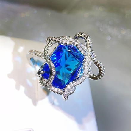 Klassieke Temperament Edelsteen Ring Europese en Amerikaanse Micro Inleg Zirkonia Mode Damesring Adjustable opening blue