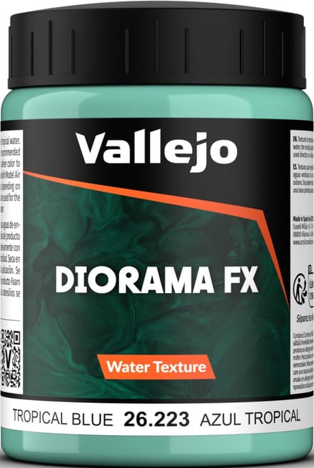 Vallejo Modelbouwdecoratie - 26223 Water Textures 223 - Tropisch Blauw - 200ml Effecten potje