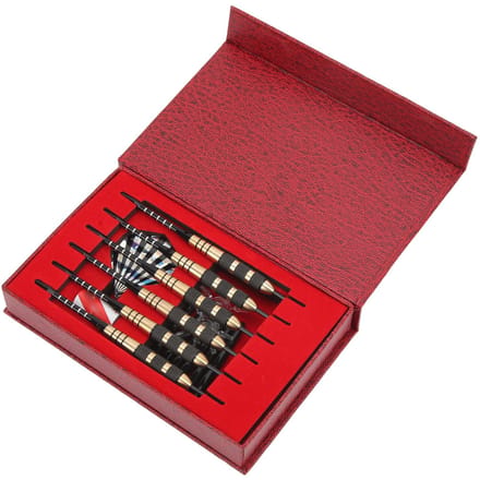 Professionele dartset met stalen punt, metalen punt, reservestang, slijpsteen en staartvleugel. red