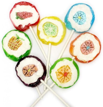 Candy World rock lollies - snoep -  100 stuks (fruit- & bloemtekening)