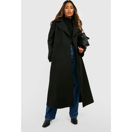 boohoo Dames Oversized Maxi Wol-Look Jas | Zwart | Maat: 42