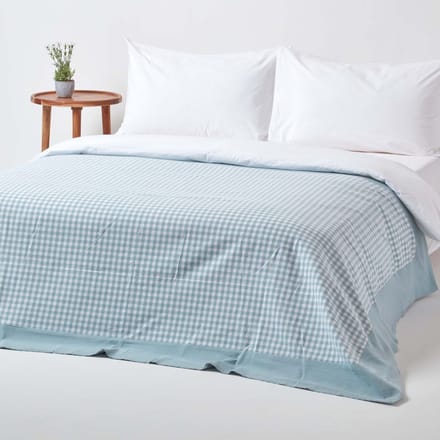 Homescapes Gingham Bedsprei Blauw 150 x 200 cm
