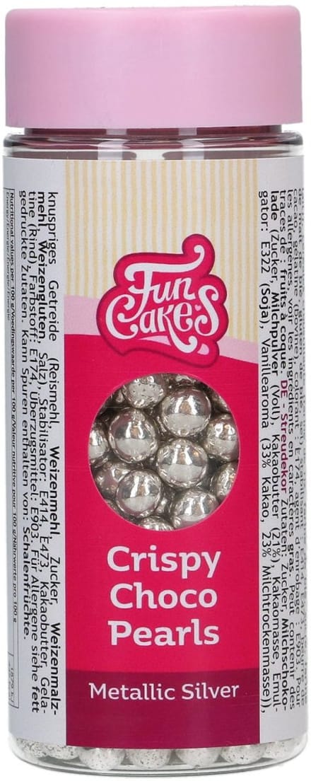 FunCakes Crispy Choco Pearls - Metallic Silver - 60g - Chocolade Taartdecoratie
