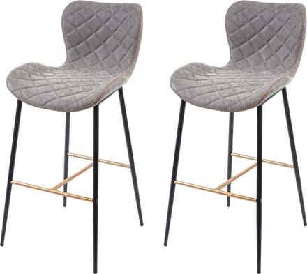 Set van 2 barkrukken MCW-E55, barkruk tegenkruk, vintage goudkleurige steunen ~ kunstleer suède grijs
