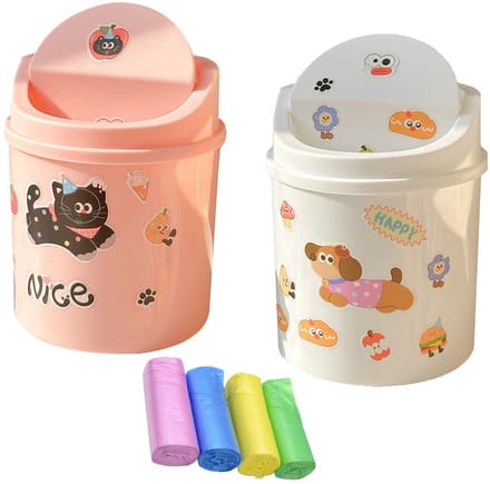2x Mini Bureaumand met Deksel en Vuilniszakken Set