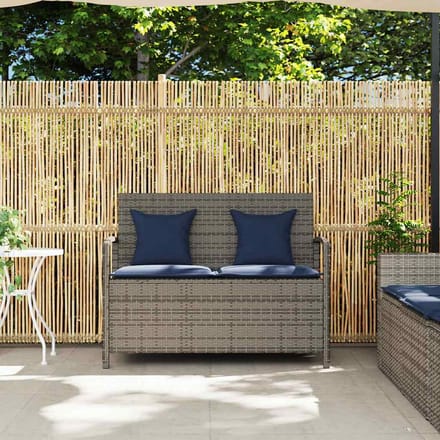 vidaXL - Tuinbank - met - kussen - poly - rattan - grijs