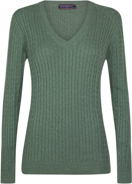 Felix Hardy Kabelgebreide Trui Met V-Hals - 100% Katoen Dames Groen - M