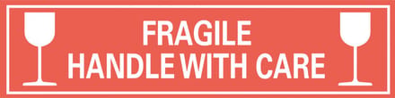 Fragile handle with care sticker, oranje wit 300 x 75 mm