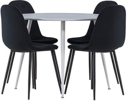 Plaza eethoek tafel Ø100cm en 4 velours stoelen grijs.