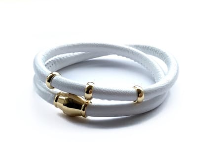 NIEUW! Jolla - dames wikkelarmband - zilver - goudkleurig - leer - magneetsluiting - bedels - Basic Gold - Wit