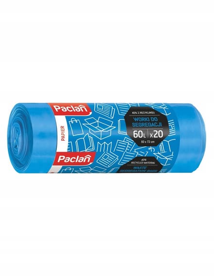 Paclan - Vuilniszakken - 60l - 20 stuks - Blauw - Voor Papierafval