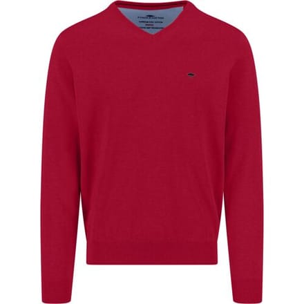 Fynch-Hatton Trui Solid Color Superfine 3-Ply Cotton V-Neck Cranberry Red / male