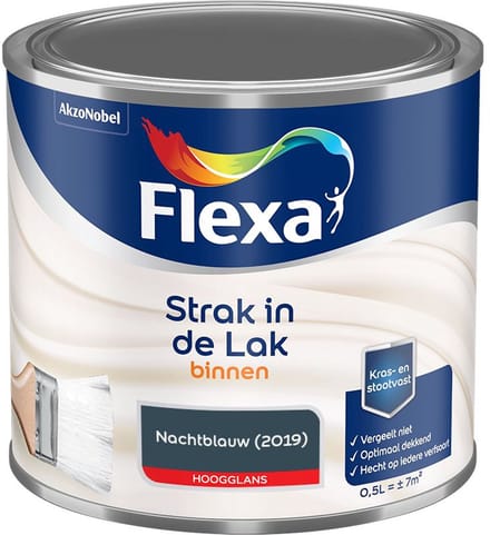 Flexa - Strak In De Lak Binnenlak Hoogglans - Nachtblauw - Mengverf - 500 Ml