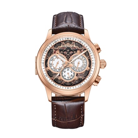 Heritor Automatic Apostle horloge met leren band en dag-/datumfunctie - roségoud/wit