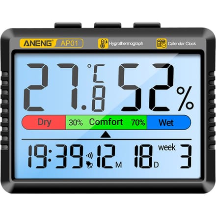 Thermometer Hygrometer Multifunctioneel Oplaadbaar Temperatuur Vochtigheidsmeter Wekkerfunctie type 1 built-in battery