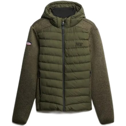 Superdry Hybride Gebreide Storm Jas met Capuchon Khaki Grootte: M