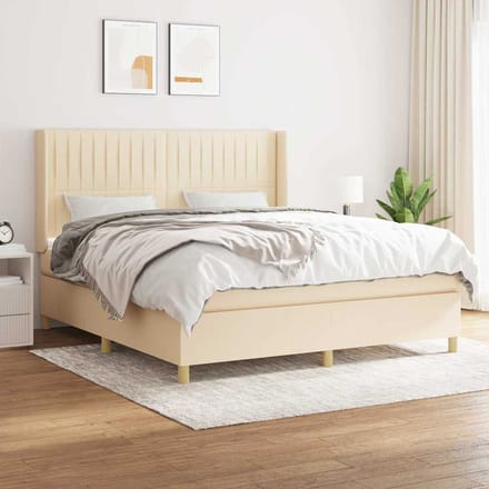 vidaXL - Boxspring - met - matras - stof - crèmekleurig - 180x200 - cm