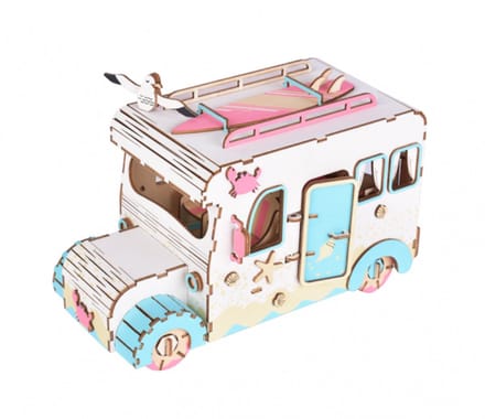 De Bouwplaats 3D Puzzel Camper - Houten kampeerauto bouwpakket - 169 onderdelen