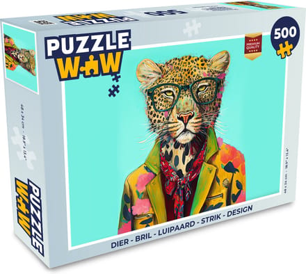 Puzzel Dier - Bril - Luipaard - Strik - Design - Legpuzzel - Puzzel 500 stukjes