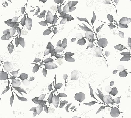 EUCALYPTUS TAKKEN BEHANG | Engelse Style - Wit Zwart Grijs Zilver - A.S. Création Pure Elegance
