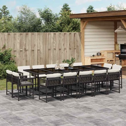 vidaXL - 15-delige - Tuinset - met - kussens - poly - rattan - zwart