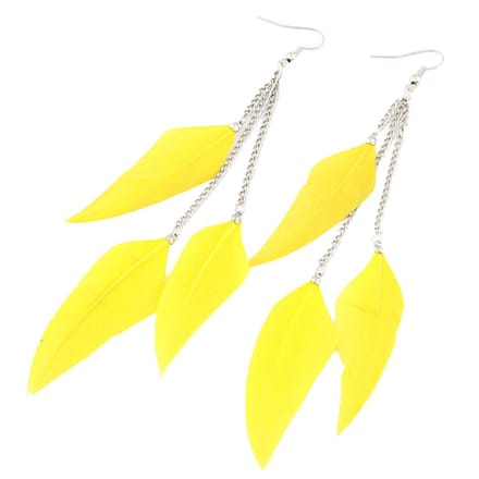 Fako Bijoux® - Oorbellen - Veren Trio Smal - Geel