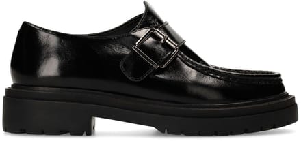 Sacha - Dames - Zwarte leren loafers met buckle - Maat 39
