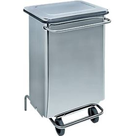 Afvalbak Continox, rvs, 2 rubberen wielen, met pedaal, 70 liter