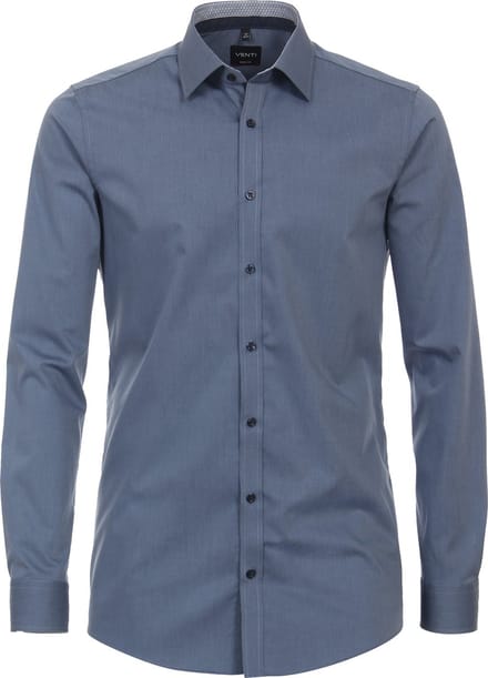 VENTI body fit overhemd - popeline - blauw - Strijkvriendelijk - Boordmaat: 44