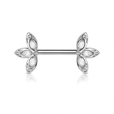 Tepelpiercing crystal bloem 1.6x12 - wit - LMPiercings